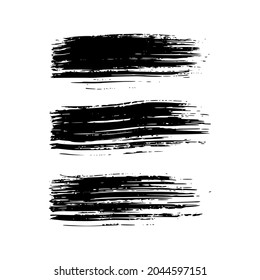 Set of three black brush strokes. Hand drawn ink spots isolated on white background. Vector illustration