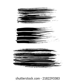 Set of three black brush strokes. Hand drawn ink spots isolated on white background. Vector illustration