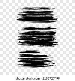 Conjunto de tres pinceladas negras. Manos trazadas de tinta aisladas sobre fondo transparente. Ilustración del vector