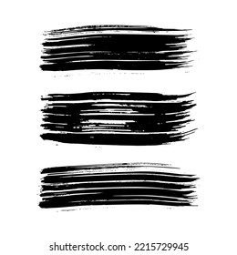 Set of three black brush strokes. Hand drawn ink spots isolated on white background. Vector illustration