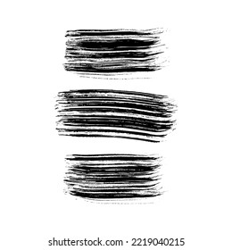 Set of three black brush strokes. Hand drawn ink spots isolated on white background. Vector illustration