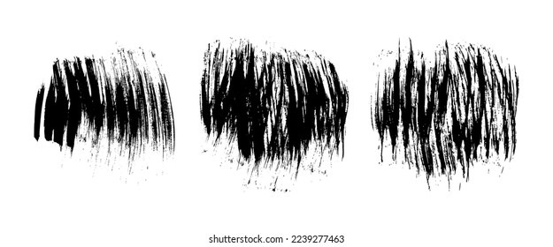 Set of three black brush strokes. Hand drawn ink spots isolated on white background. Vector illustration