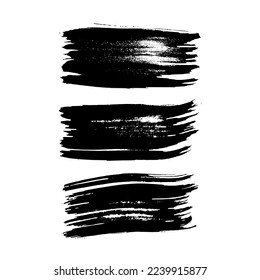 Set of three black brush strokes. Hand drawn ink spots isolated on white background. Vector illustration