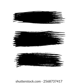Set of three black brush strokes. Hand drawn ink spots isolated on white background. Vector illustration