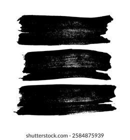 Set of three black brush strokes. Hand drawn ink spots isolated on white background. Vector illustration