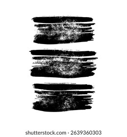 Set of three black brush strokes. Hand drawn ink spots isolated on white background. Vector illustration