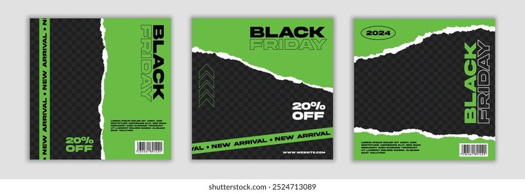 Set of three black friday sale social media pack template premium vector