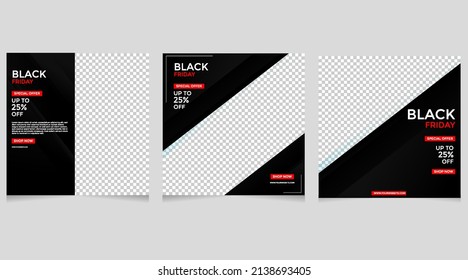 Set of three black friday social media pack template premium vector