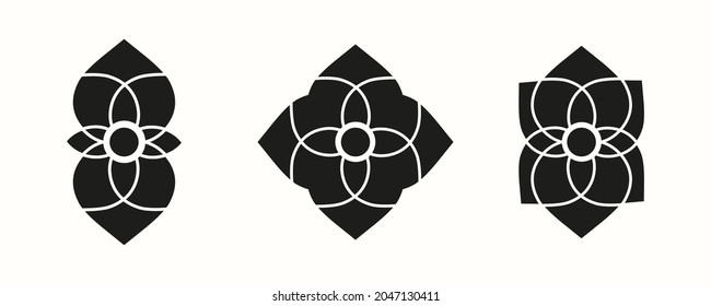Set of three black geometric shape design element with arabic style for wallpaper, border and symbol.