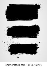 Set of three black grunge banners for your design. Abstract painted background templates. Horizontal banners