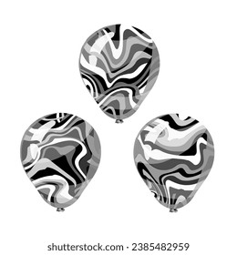 Set of three black marble balloons. Vector illustration for card, party, design, flyer, poster, decor, banner, web, advertising.