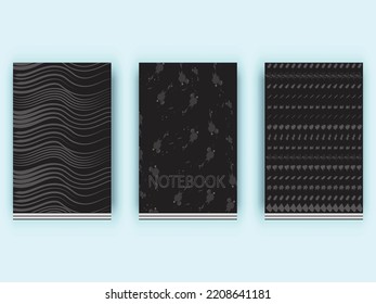 Set of Three Black Notebook Cover Design With Grey Color	