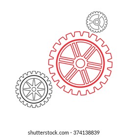 Set of three black and red gears different forms. eps10