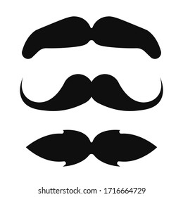 Set of three black retro mustaches isolated on white background.