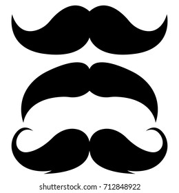 Set of three black retro mustaches isolated on white background. Vector illustration