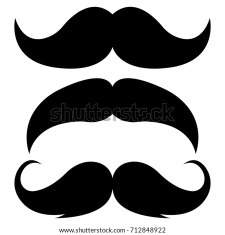 Set of three black retro mustaches isolated on white background. Vector illustration