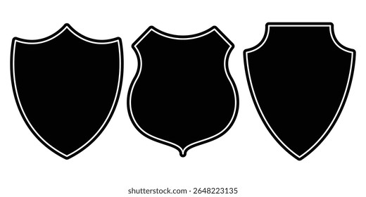Set of Three Black Shield Shapes, Vector Templates for Logos and Crests.