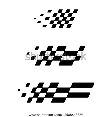 Set of three black sport checkered lines with different size patterns. Racing and car decals design