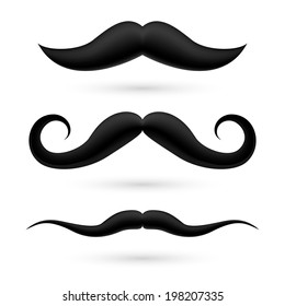 A set of three black wax moustache on white.