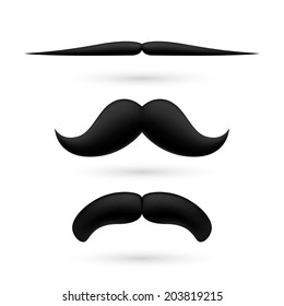 A set of three black wax moustache on white background.