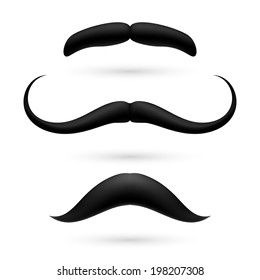 A set of three black wax mustache on white.