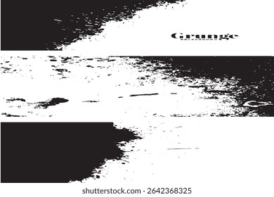 Set of Three Black and White Grunge Borders and Splatters