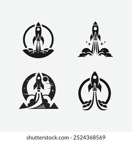 a set of three black and white images of a rocket.