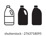 A set of three black and white plastic jug icons, varying in shape and fullness.
