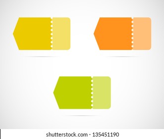 Set of three blank arrows with perforation / various color arrows