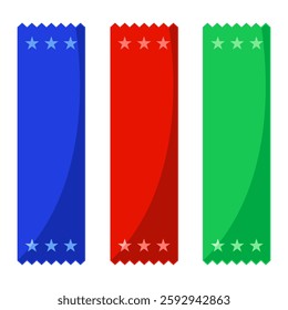 Set of three blank award ribbons for first, second and third place achievments at sports carnivals or similar in vector illustration