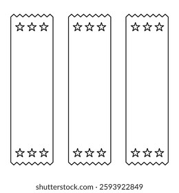 Set of three blank award ribbons for first, second and third place achievments at sports carnivals or similar in outline vector illustration