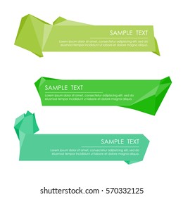 Set of three blank banner, forms inscriptions for your text, in the style of polygons. Fresh bright light green, green and aquamarine green.