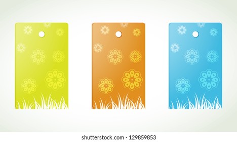 Set of three blank labels with floral motif / flower labels