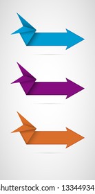 Set of three blank origami style arrows / origami arrow