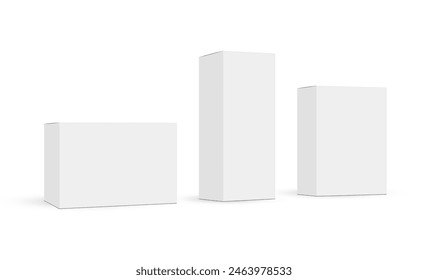 Set Of Three Blank Paper Boxes Isolated On White Background. Vector illustration