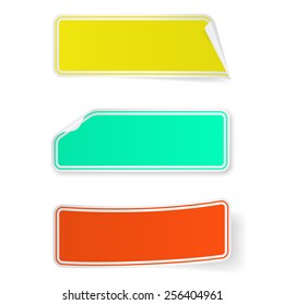 Set of three blank sticky long labels for your design. Isolated on white background. Vector illustration. 