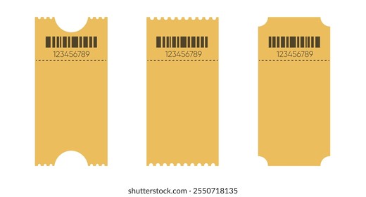 Set of three blank ticket templates with barcodes on a white background.