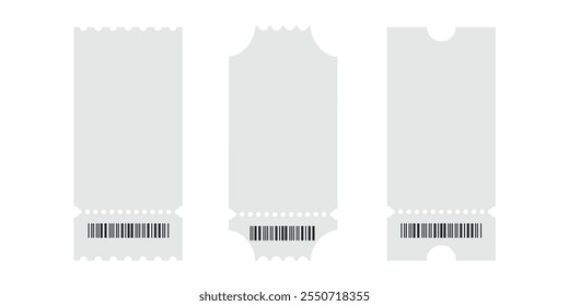 Set of three blank ticket templates with barcodes on a white background.