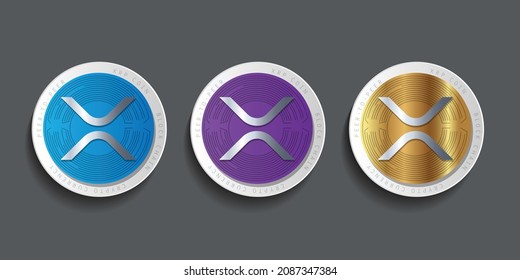 Set of three block chain based crypto currency logo for XRP the new Ripple coin vector illustration. Can be used as icon, symbol, sticker, and print design. 