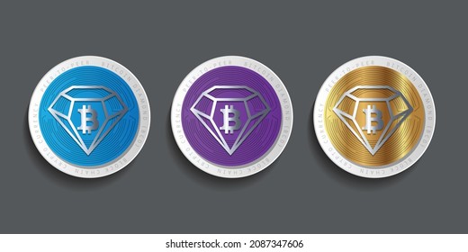Set of three block chain based crypto currency logo for Bitcoin Diamond (BCD) vector illustration. Can be used as icon, symbol, sticker, and print design. 