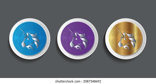 Set of three block chain based crypto currency logo for Uniswap (UNI) vector illustration. Can be used as icon, symbol, sticker, and print design. 