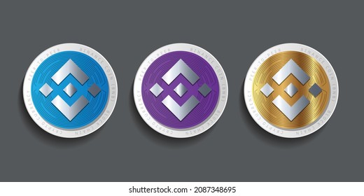 Set of three block chain based crypto currency logo for Binance coin (BNB) vector illustration. Can be used as icon, symbol, sticker, and print design. 