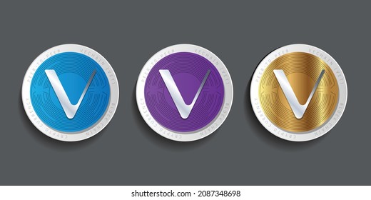 Set of three block chain based crypto currency logo for Vechain (VET) vector illustration. Can be used as icon, symbol, sticker, and print design. 