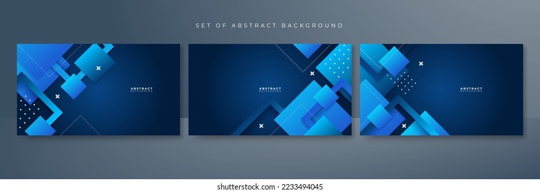 Set of three blue background with modern corporate concept design. Vector illustration for presentation design, tech banner, game background, social media cover