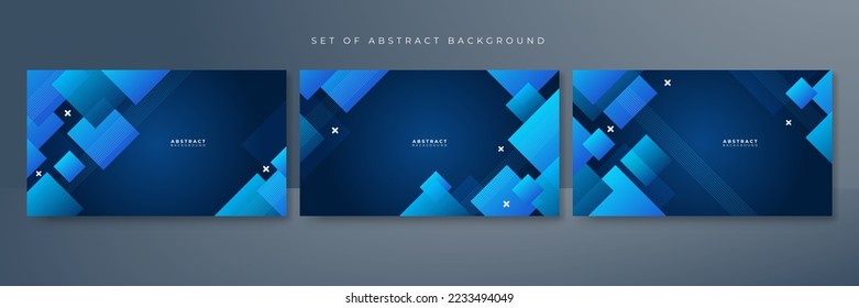 Set of three blue background with modern corporate concept design. Vector illustration for presentation design, tech banner, game background, social media cover