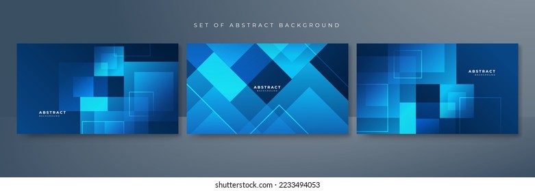 Set of three blue background with modern corporate concept design. Vector illustration for presentation design, tech banner, game background, social media cover