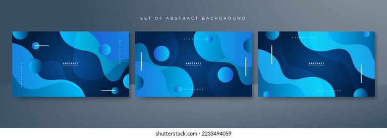 Set of three blue background with modern corporate concept design. Vector illustration for presentation design, tech banner, game background, social media cover