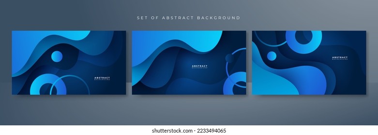 Conjunto de tres antecedentes azules con diseño de concepto corporativo moderno. Ilustración vectorial para el diseño de presentaciones, banner tecnológico, fondo de juego, portada de medios sociales