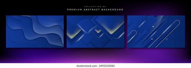 Set of three blue background with modern corporate concept, suit for presentation design, business card, technology banner and more