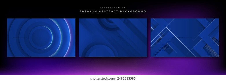 Set of three blue background with modern corporate concept, suit for presentation design, business card, technology banner and more